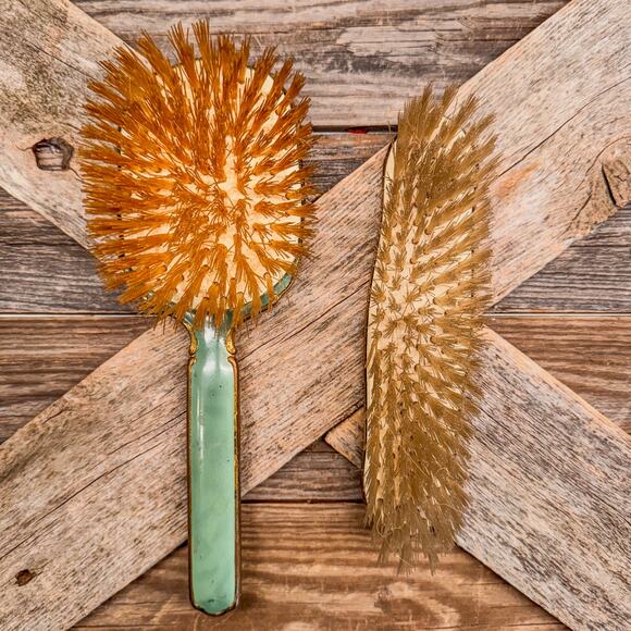 Antique Vanity Dressing Table Brush Set-Mint Green w/ Gold Trim-Delicate Floral - Picture 6 of 7